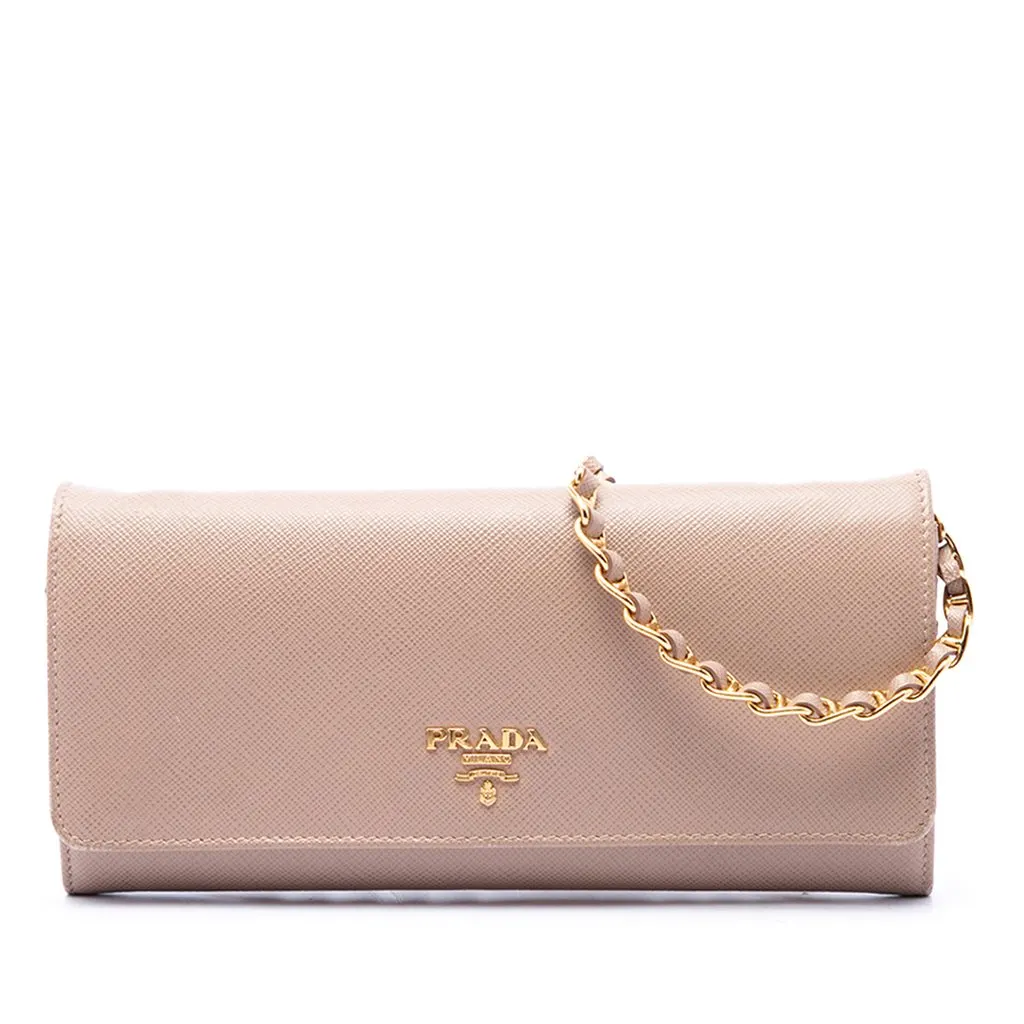 Prada Saffiano Lux Wallet on Chain Brown Leather Good - Front View
