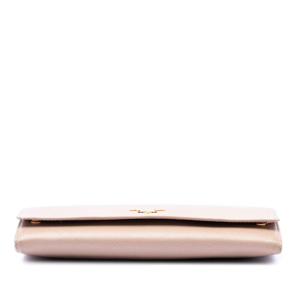 Prada Saffiano Lux Wallet on Chain Brown Leather Good - Inside View