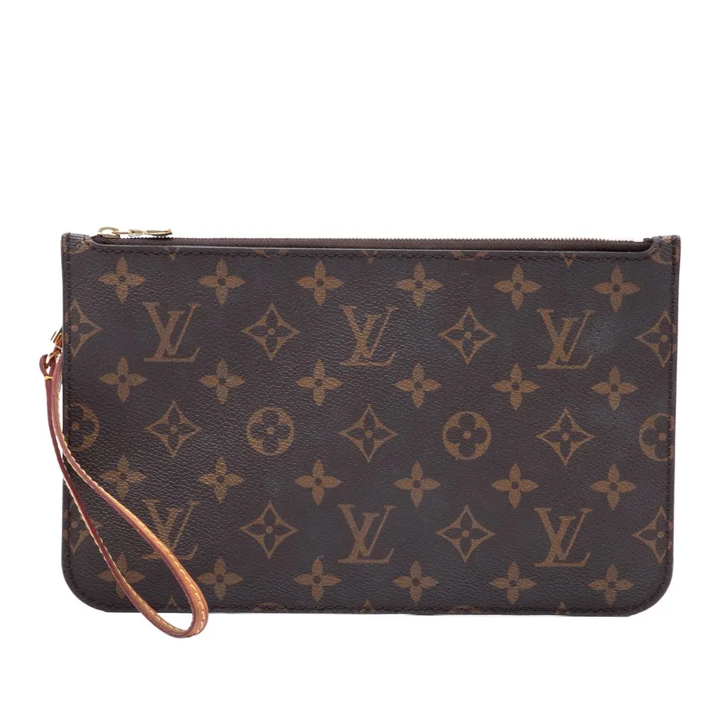 Louis Vuitton Monogram Neverfull Pouch MM Brown Canvas Good - Front View