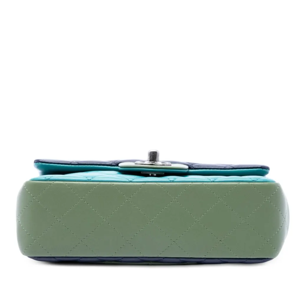 Chanel Mini Rectangular Classic Tricolor Lambskin Single Flap Blue Leather Very good - Inside View