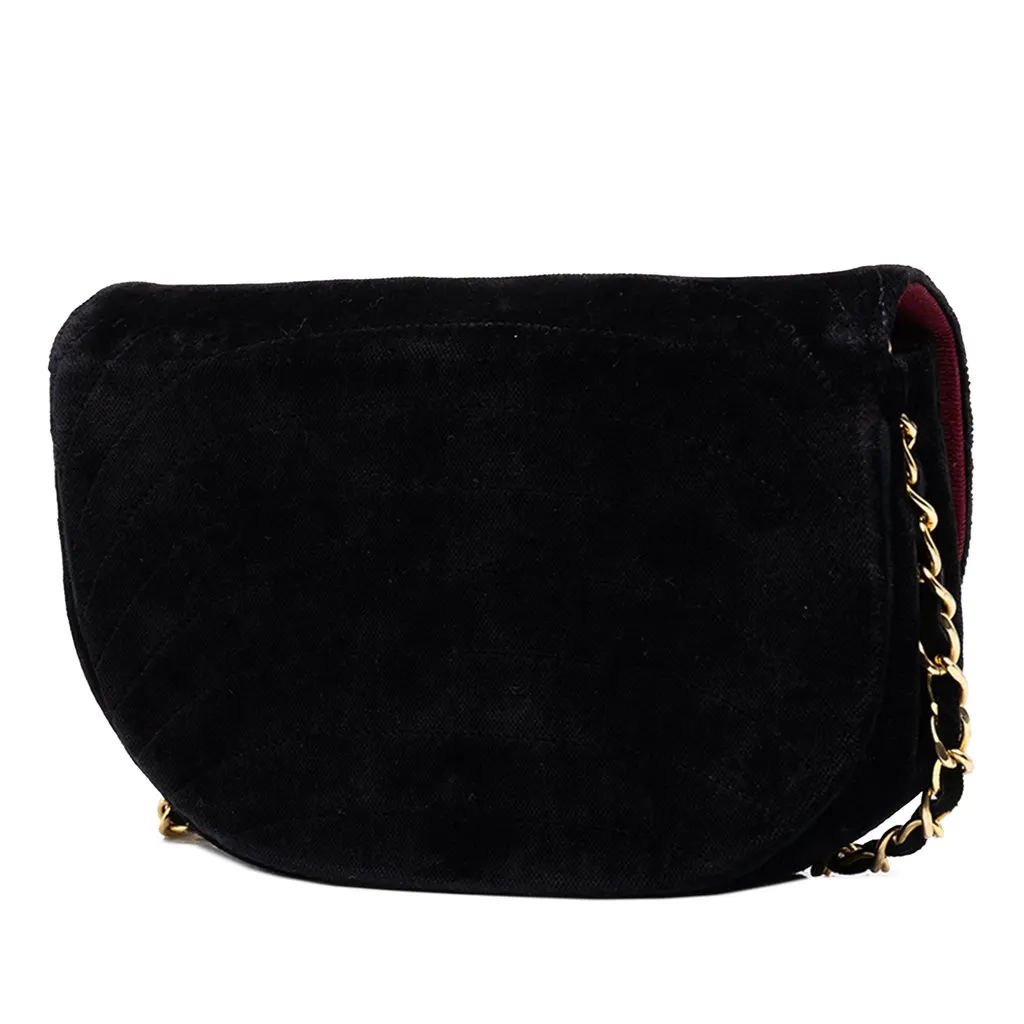 Chanel CC Horizontal Quilted Velvet Crescent Flap Black Velvet Very good - Back View