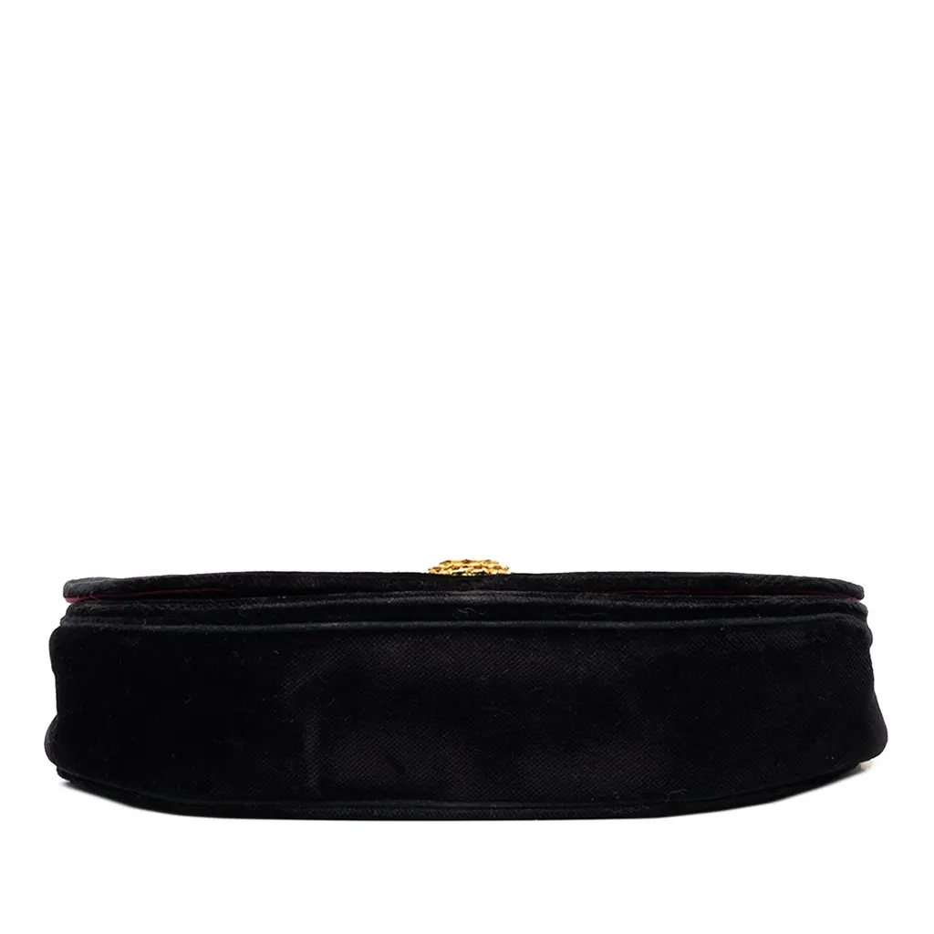 Chanel CC Horizontal Quilted Velvet Crescent Flap Black Velvet Very good - Inside View