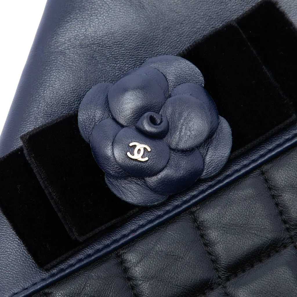 Chanel Large Quilted Lambskin Camellia O Case Clutch Black Leather Very good - Box View