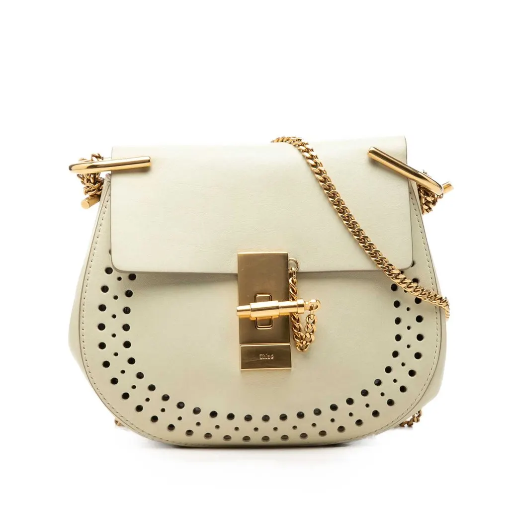Chloé Small Perforated Leather Drew Crossbody White Leather Very good - Front View
