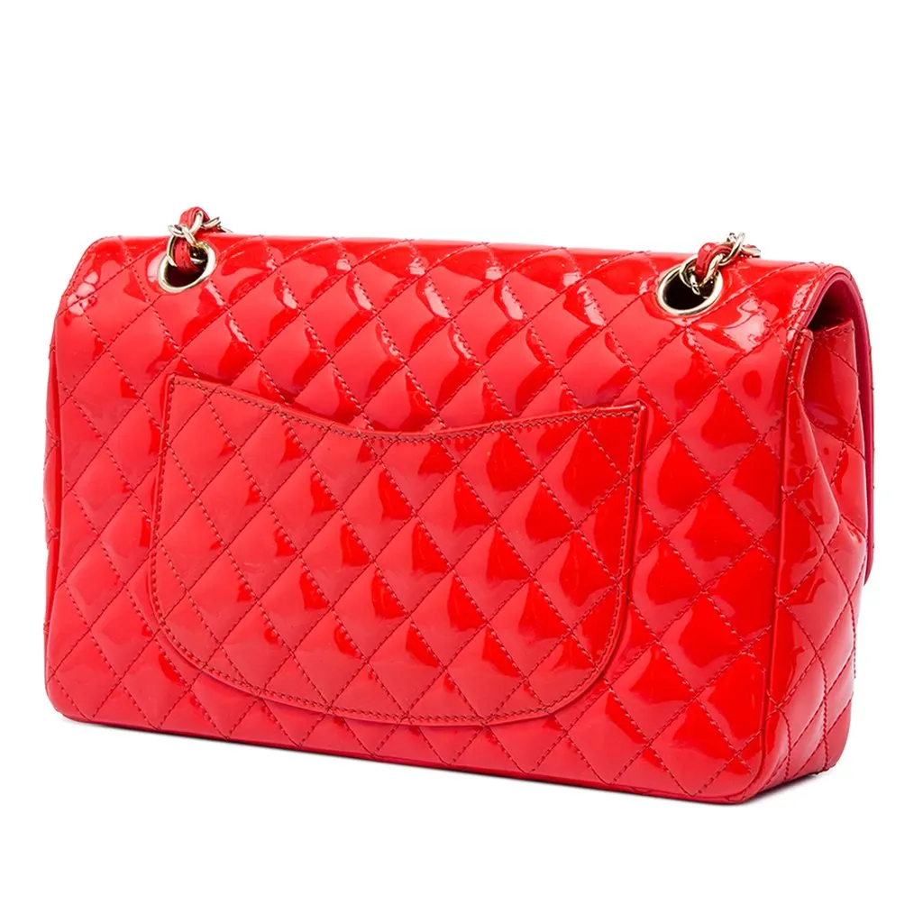 Chanel Medium Classic Patent Valentines Heart Charms Single Flap Red Leather Good - Back View