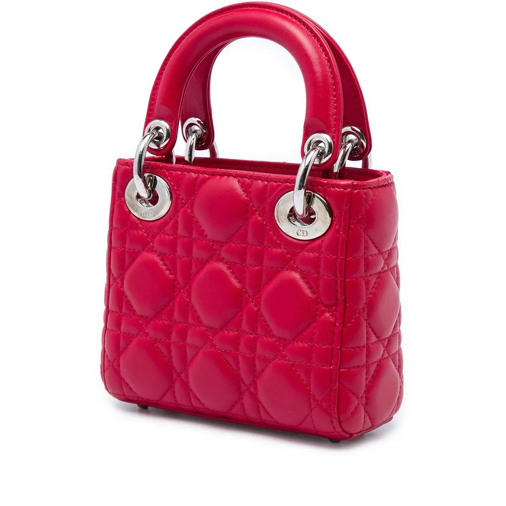 Dior Mini Lambskin Cannage 8 Crystal Lady Dior Red Leather Very good - Back View