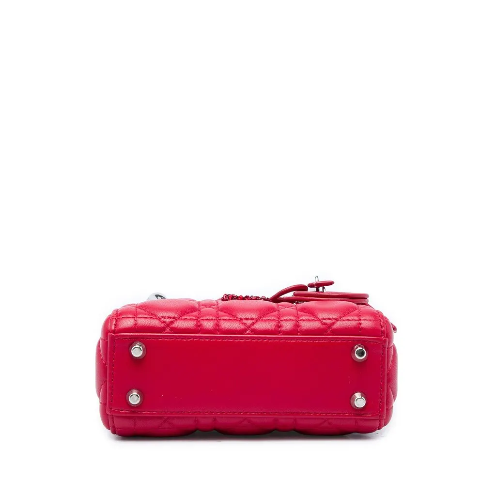 Dior Mini Lambskin Cannage 8 Crystal Lady Dior Red Leather Very good - Inside View