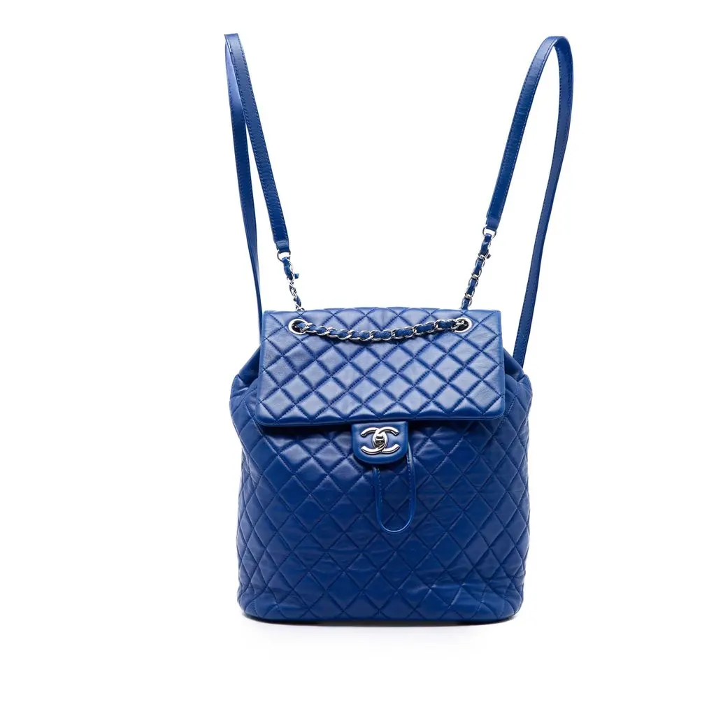 Chanel Large Quilted Lambskin Urban Spirit Backpack Blue Leather Very good - Front View