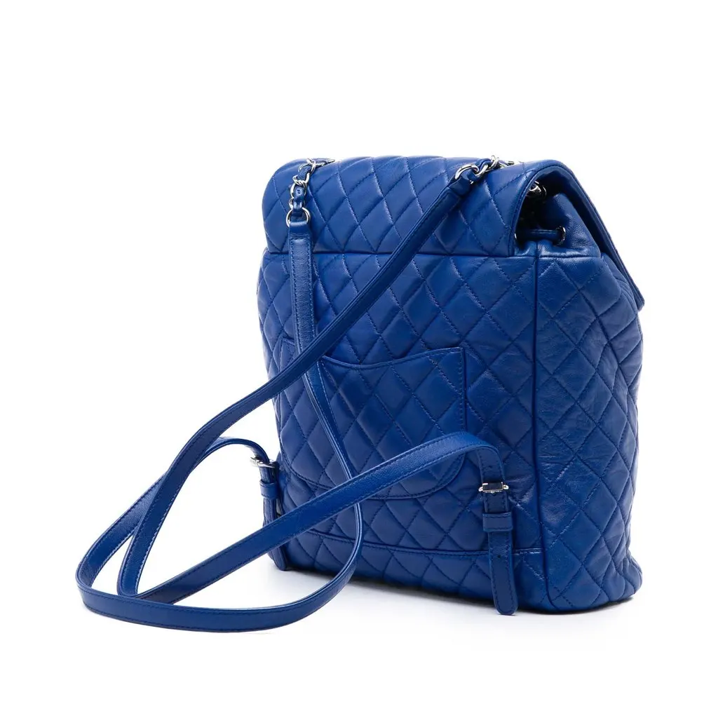 Chanel Large Quilted Lambskin Urban Spirit Backpack Blue Leather Very good - Back View