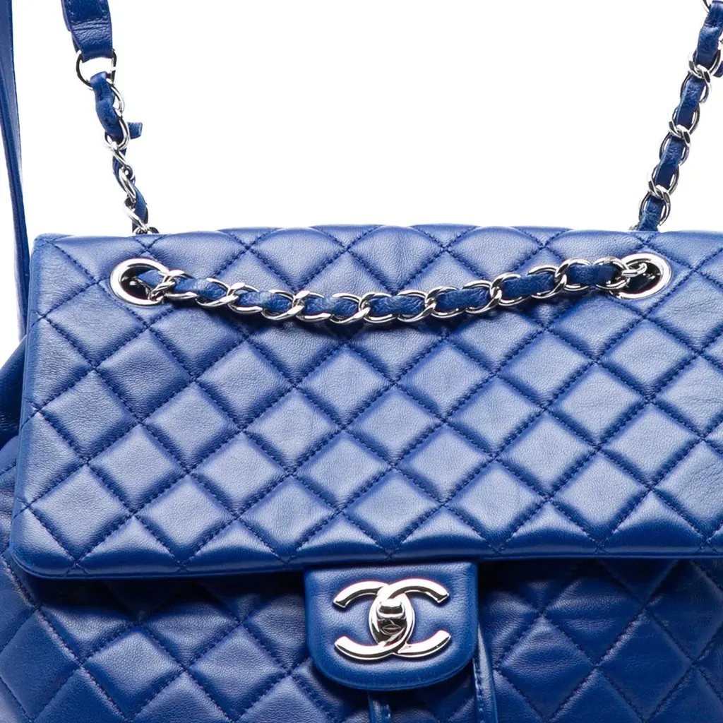 Chanel Large Quilted Lambskin Urban Spirit Backpack Blue Leather Very good - Box View