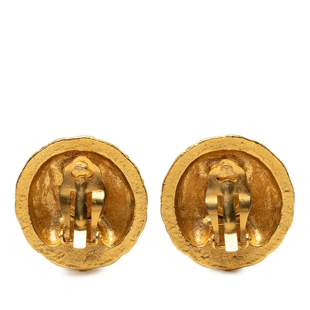 Chanel CC Gold Plated Button Clip On Earrings Gold Brass Very good - Back View