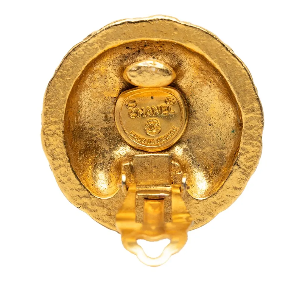 Chanel CC Gold Plated Button Clip On Earrings Gold Brass Very good - Inside View