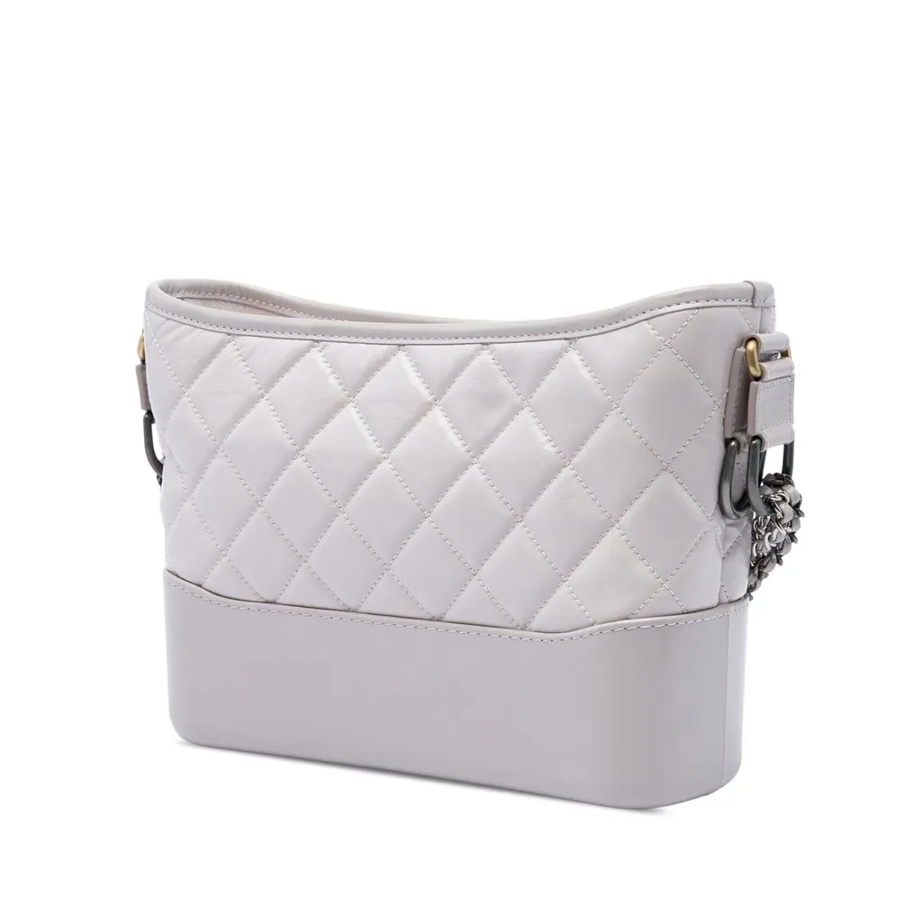 Chanel Small Quilted Aged Calfskin Gabrielle Hobo Grey Leather Good - Back View