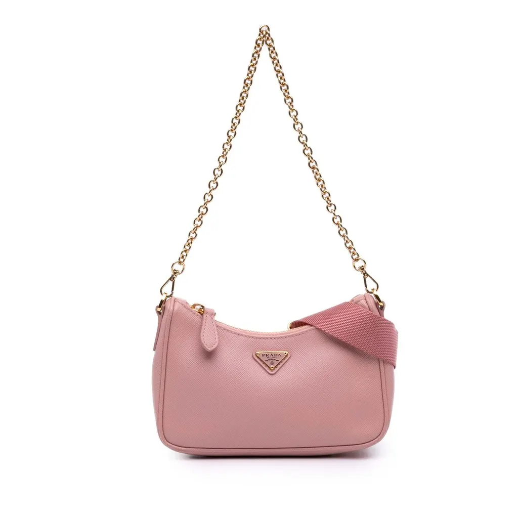 Prada Saffiano Lux Re Edition 2005 Satchel Pink Leather Good - Front View