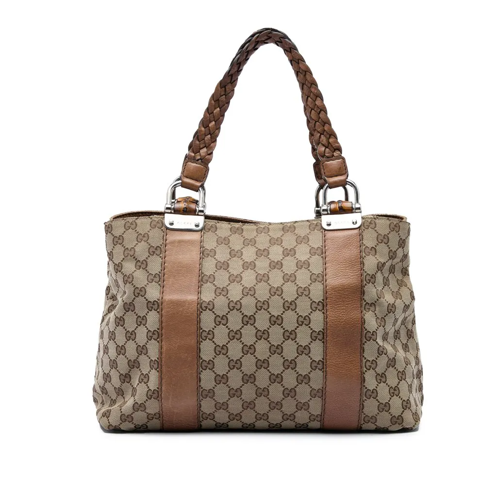 Gucci Medium GG Canvas Bamboo Libeccio Tote Beige Canvas Good - Front View