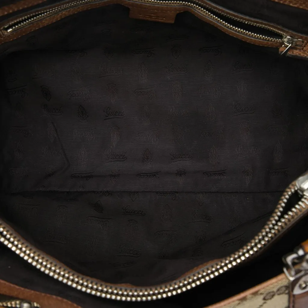 Gucci Medium GG Canvas Bamboo Libeccio Tote Beige Canvas Good - Model View