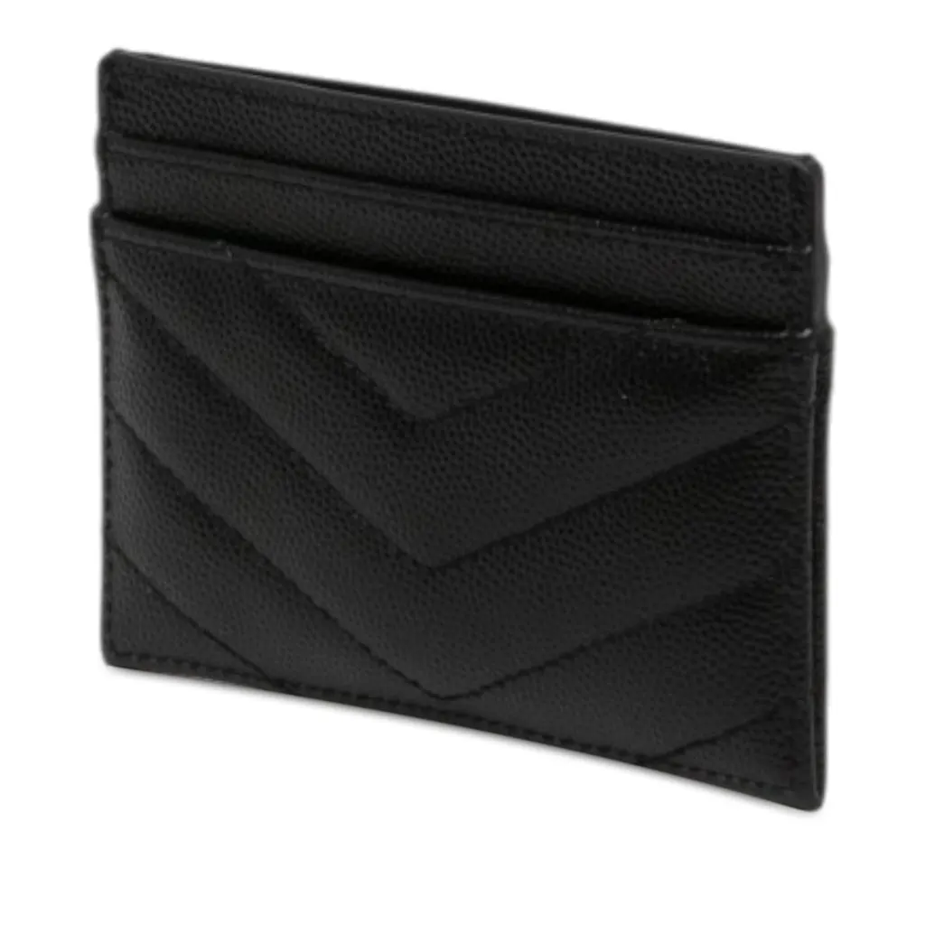 Saint Laurent Chevron Grain de Poudre Cassandre Card Holder Black Leather Never worn - Back View