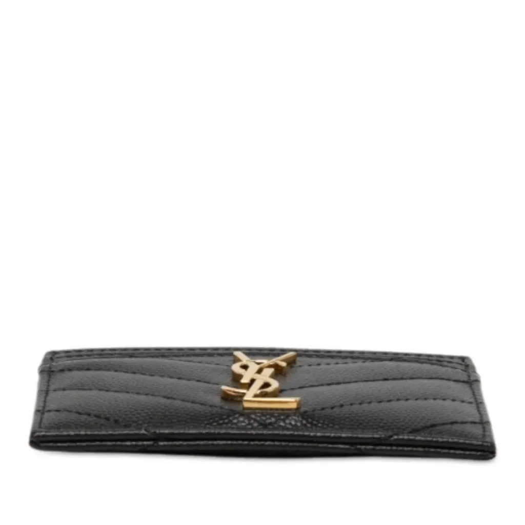 Saint Laurent Chevron Grain de Poudre Cassandre Card Holder Black Leather Never worn - Inside View