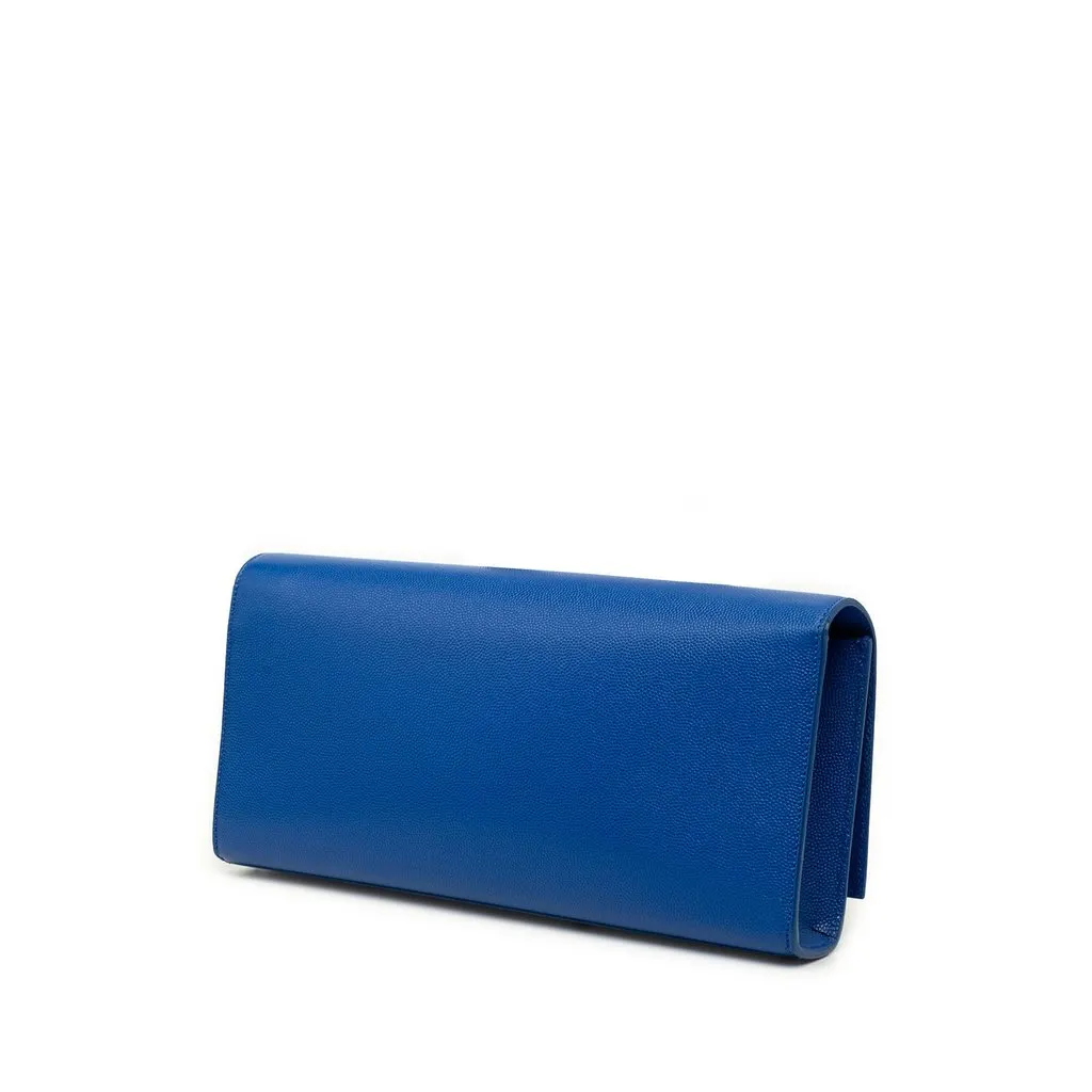 Saint Laurent Grain de Poudre Monogram Cassandre Clutch Blue Leather Very good - Back View