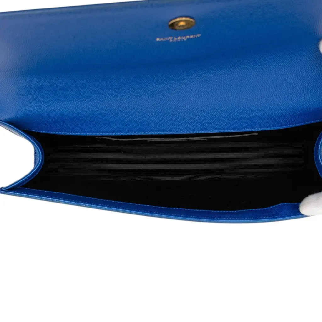 Saint Laurent Grain de Poudre Monogram Cassandre Clutch Blue Leather Very good - Model View