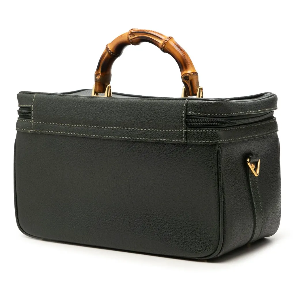Gucci Calfskin Bamboo Vanity Bag Green Leather Very good - Back View