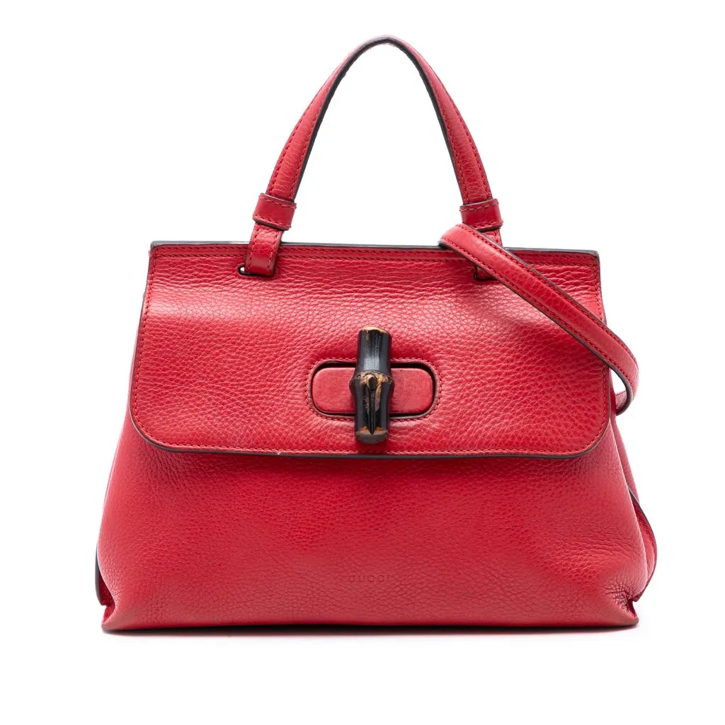 Gucci Small Leather Bamboo Daily Satchel Red Leather Very good - Front View