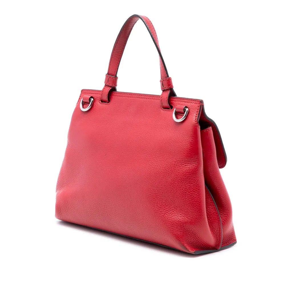 Gucci Small Leather Bamboo Daily Satchel Red Leather Very good - Back View