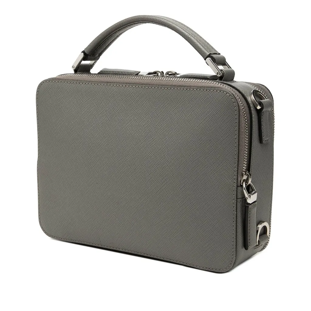Prada Medium Saffiano Brique Bag Grey Leather Very good - Back View