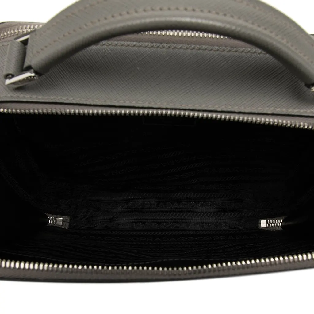 Prada Medium Saffiano Brique Bag Grey Leather Very good - Model View