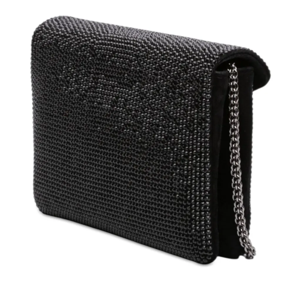 Valentino Small Crystal Embellished Suede One Stud Clutch with Chain Black Leather Very good - Back View