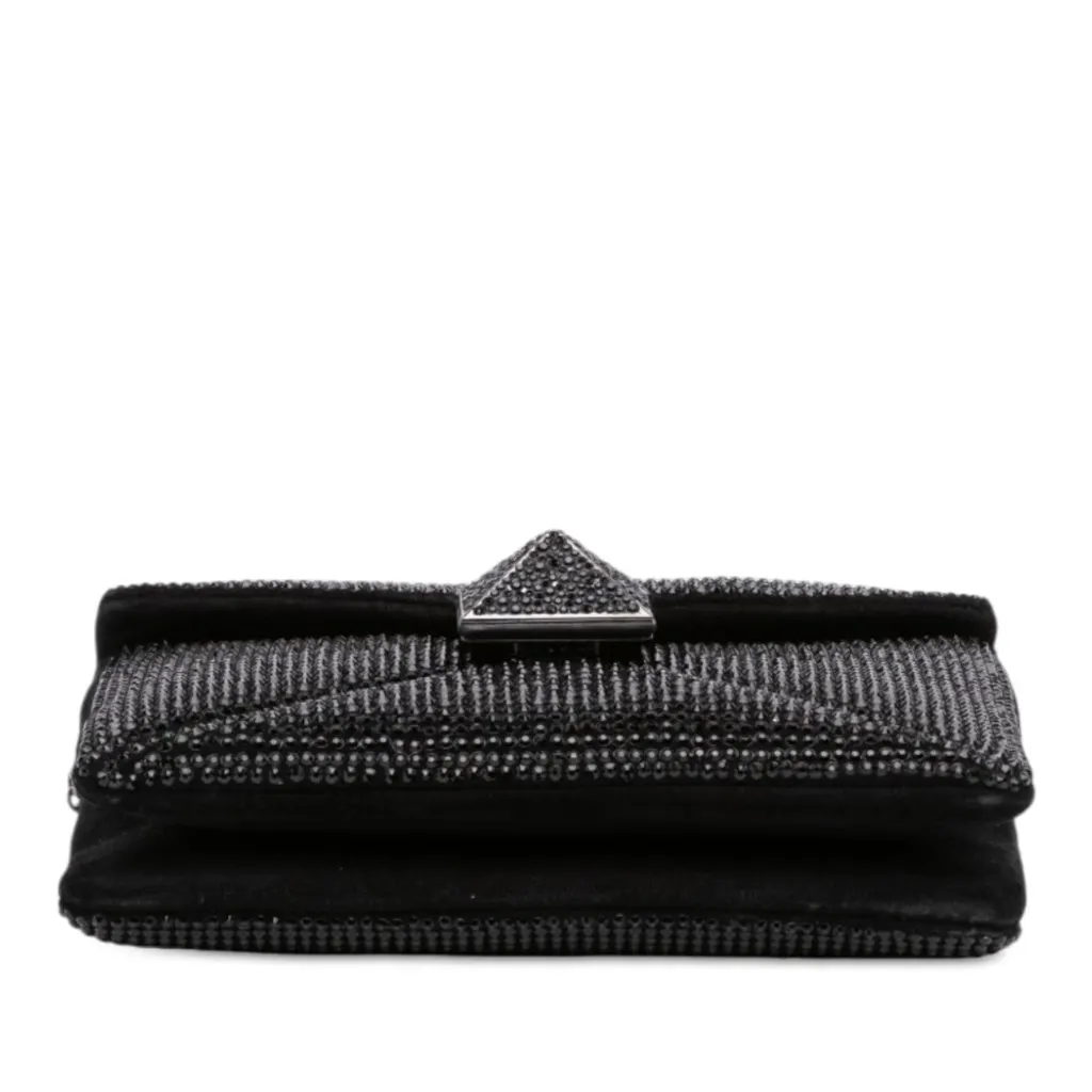 Valentino Small Crystal Embellished Suede One Stud Clutch with Chain Black Leather Very good - Inside View