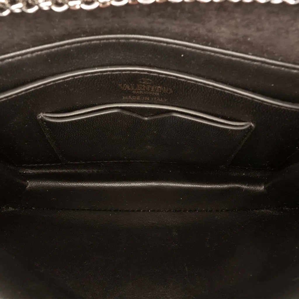 Valentino Small Crystal Embellished Suede One Stud Clutch with Chain Black Leather Very good - Model View