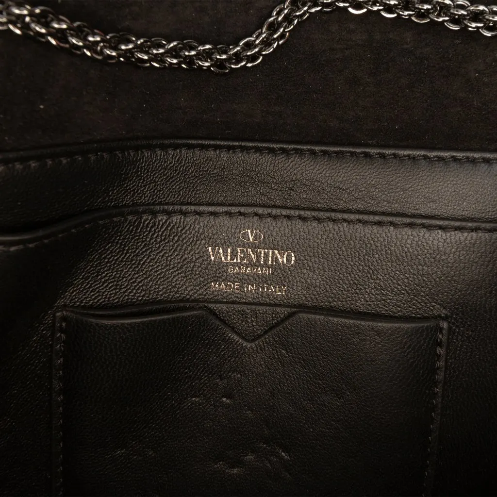 Valentino Small Crystal Embellished Suede One Stud Clutch with Chain Black Leather Very good - Box View