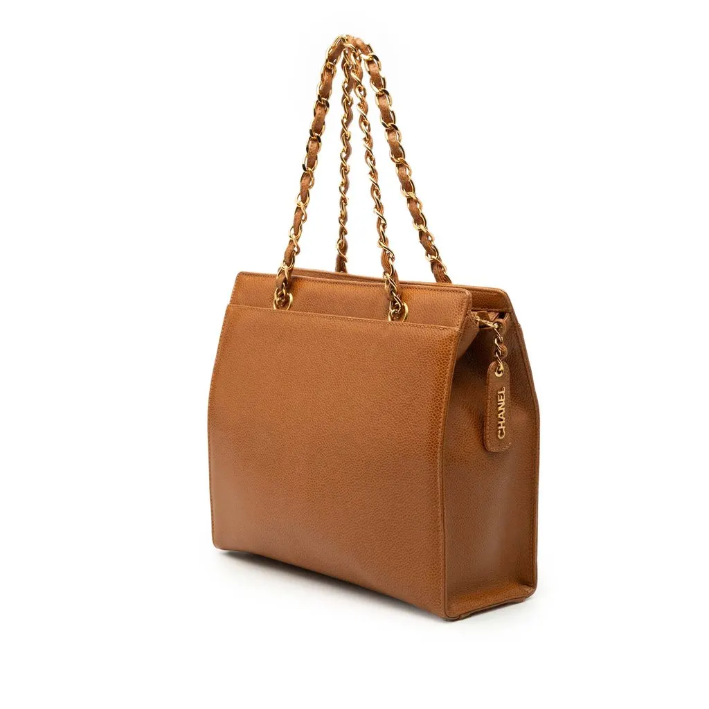 Chanel CC Caviar Chain Turn Lock Tote Brown Leather Very good - Back View