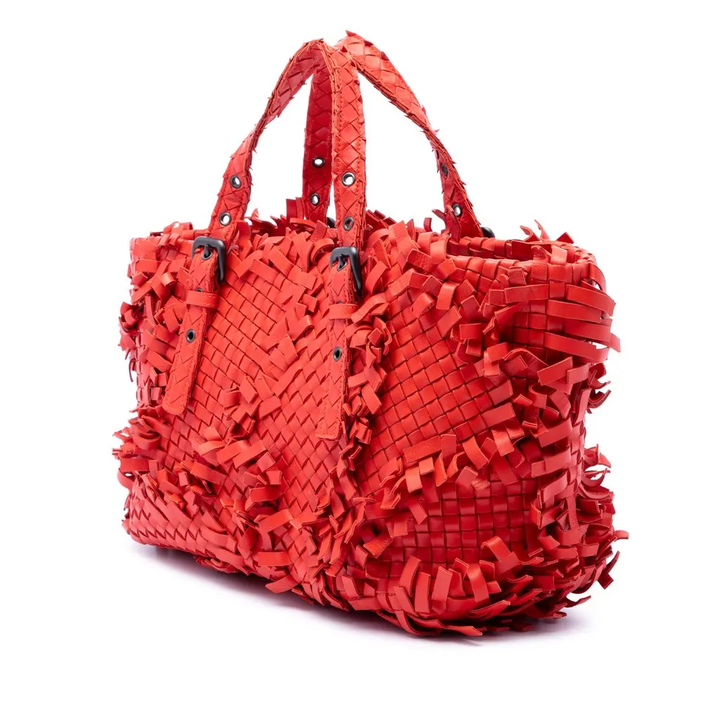Bottega Veneta Nappa Intrecciato Patchwork Lido Fringe Tote Orange Leather Very good - Back View