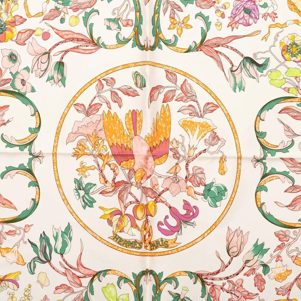 Hermès Pierres D Orient Et D Occident Silk Scarf 90 White Silk Good - Back View