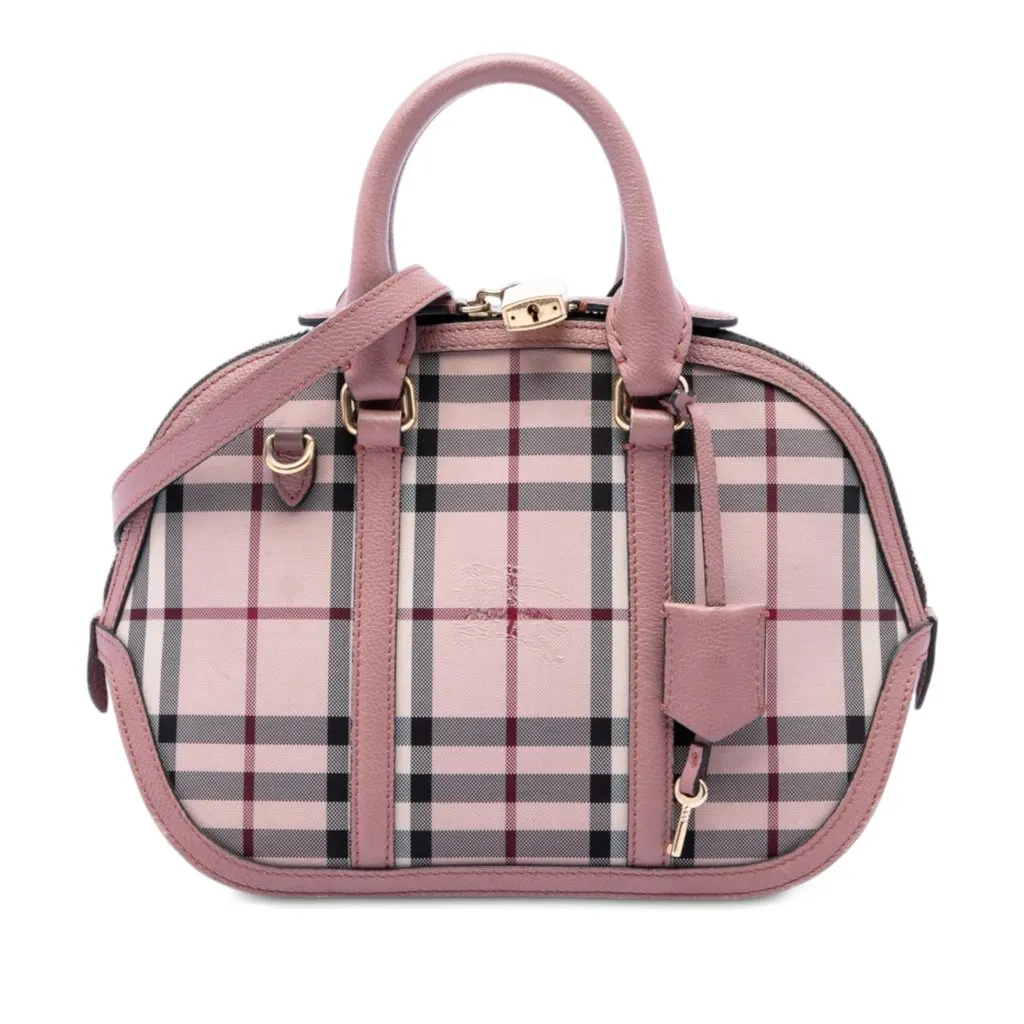 Burberry Small Haymarket Check Nylon Orchard Bowling Bag Beige Very good - Front View