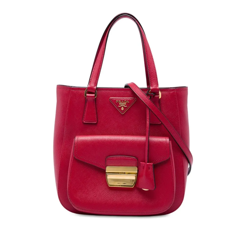 Prada Saffiano Lux Metropolis Tote Red Leather Very good - Front View