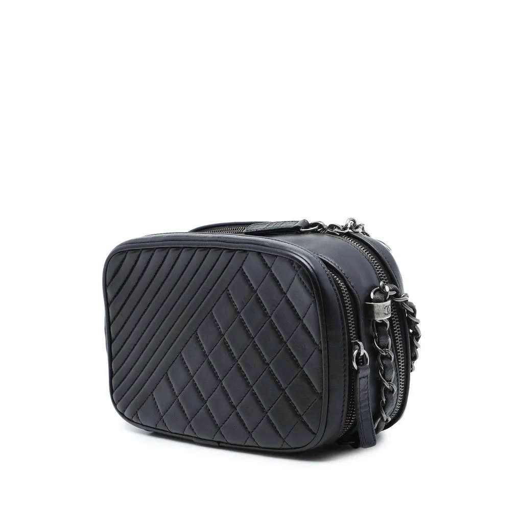 Chanel Small Quilted Lambskin Coco Boy Camera Bag Black Leather Very good - Back View