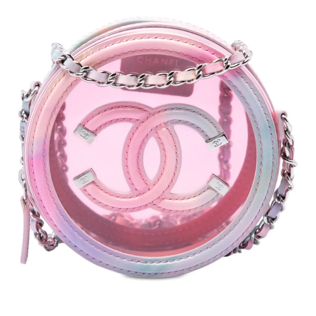 Chanel PVC and Lambskin CC Filigree Round Clutch with Chain Pink Plastic Very good - Front View