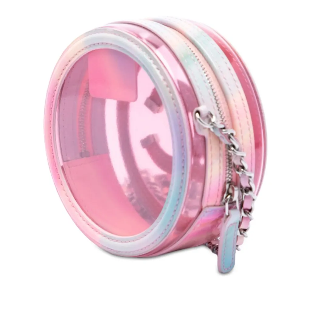 Chanel PVC and Lambskin CC Filigree Round Clutch with Chain Pink Plastic Very good - Back View