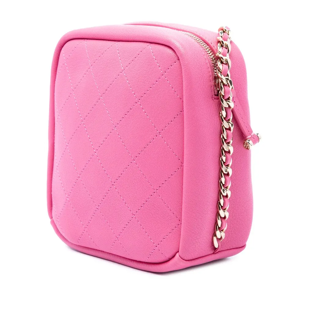 Chanel Stitched Goatskin Casual Trip North South Camera Case Pink Leather Very good - Back View