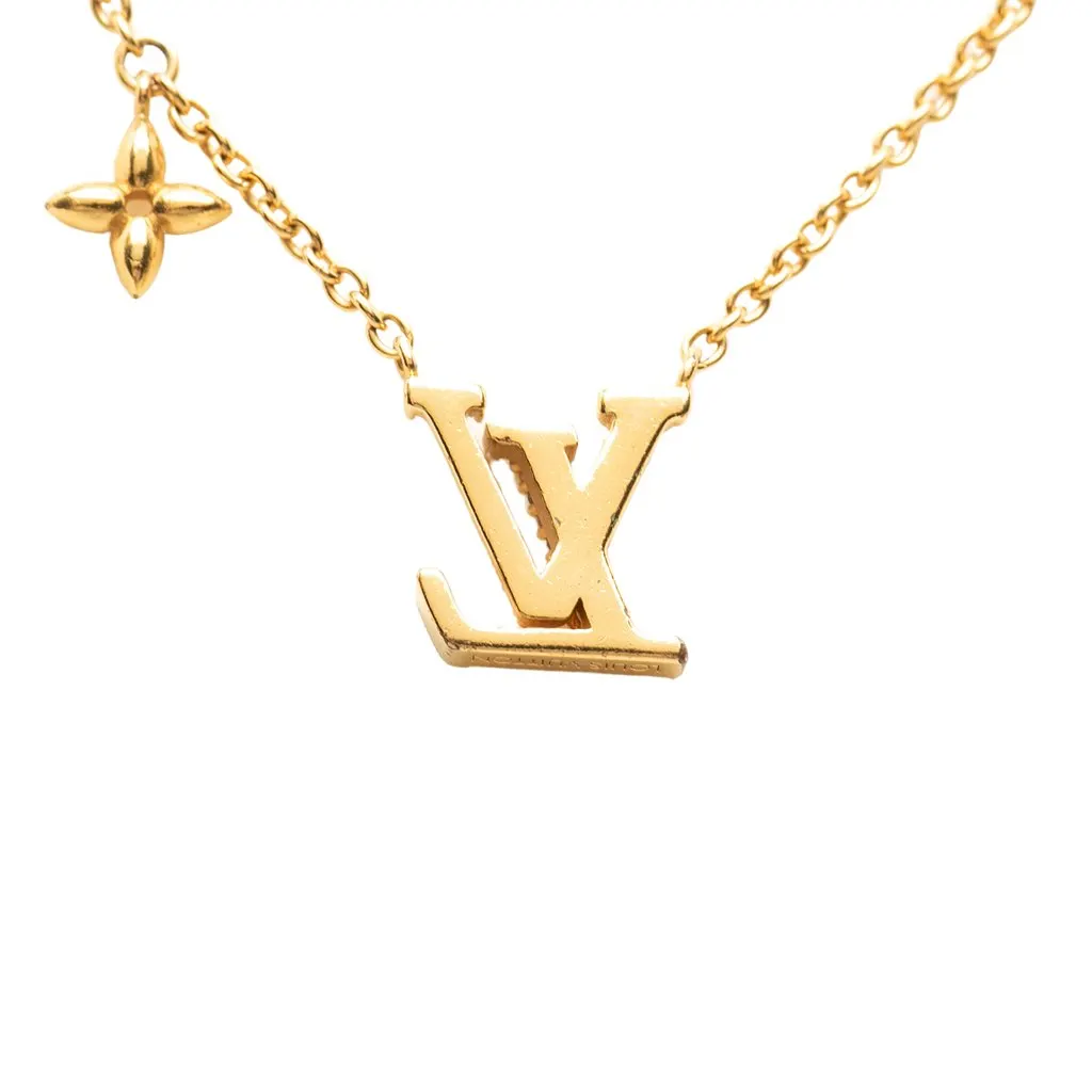 Louis Vuitton Gold Plated Strass LV Iconic Pendant Necklace Gold Metal Very good - Back View