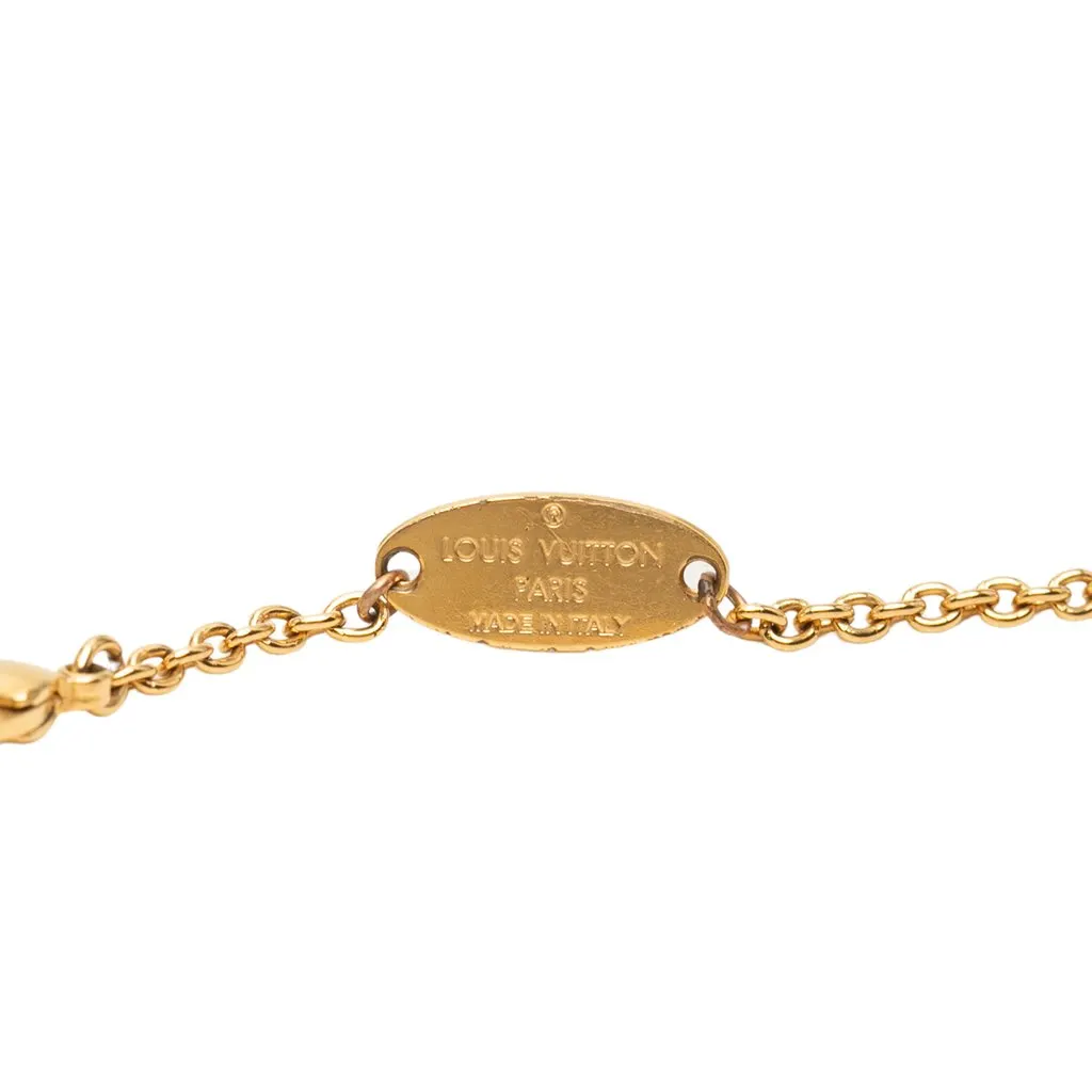 Louis Vuitton Gold Plated Strass LV Iconic Pendant Necklace Gold Metal Very good - Inside View
