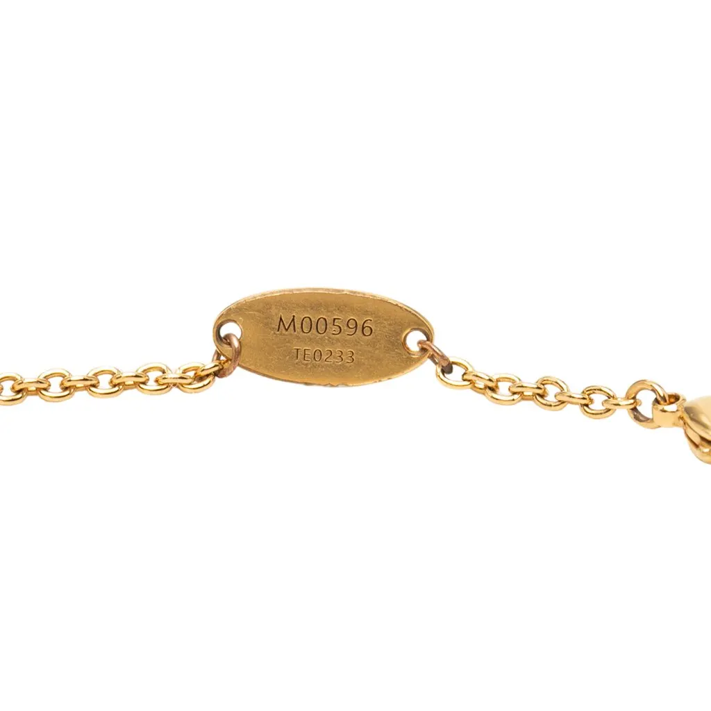 Louis Vuitton Gold Plated Strass LV Iconic Pendant Necklace Gold Metal Very good - Model View