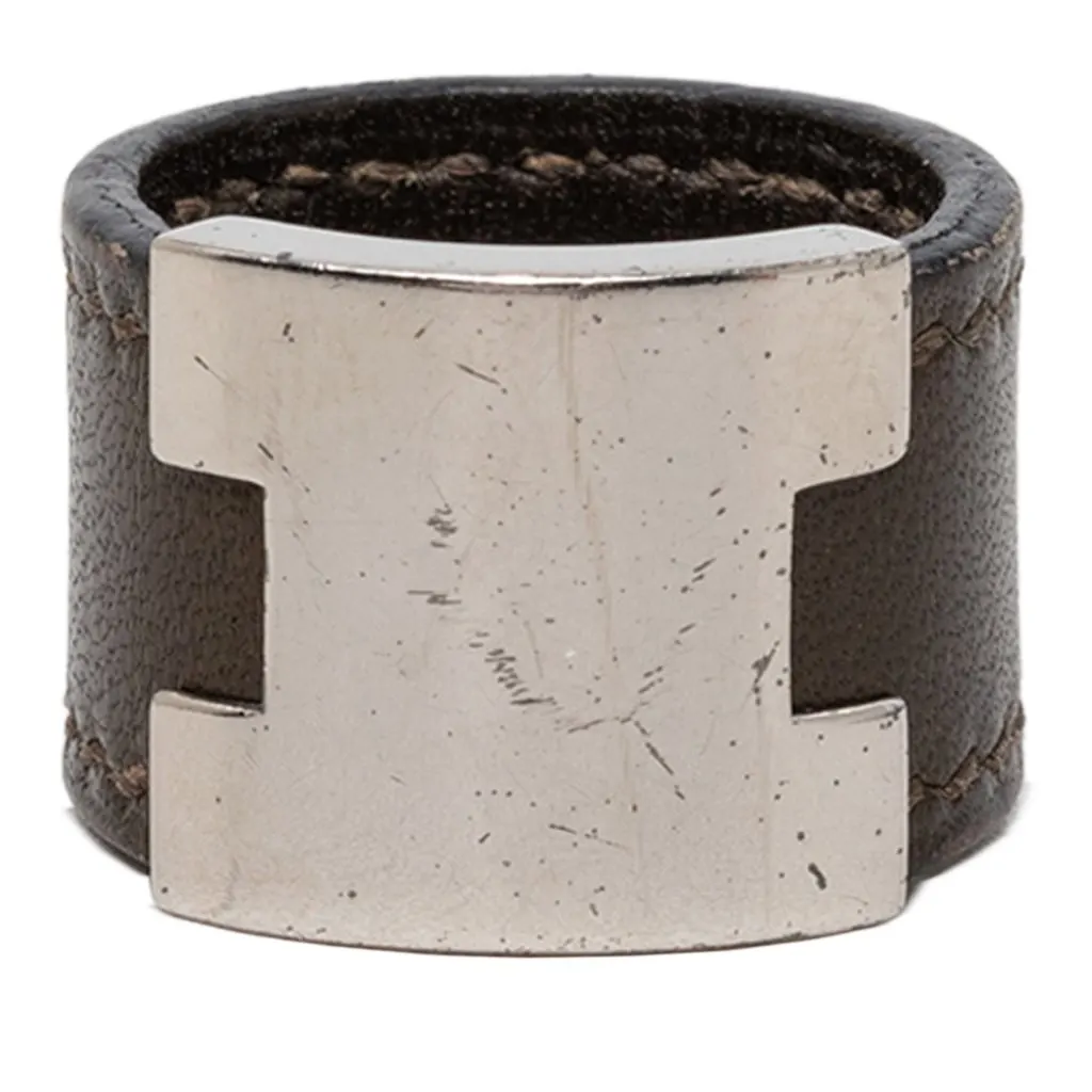 Hermès Swift and Palladium Plated Lurie Ring Brown Leather Very good - Front View