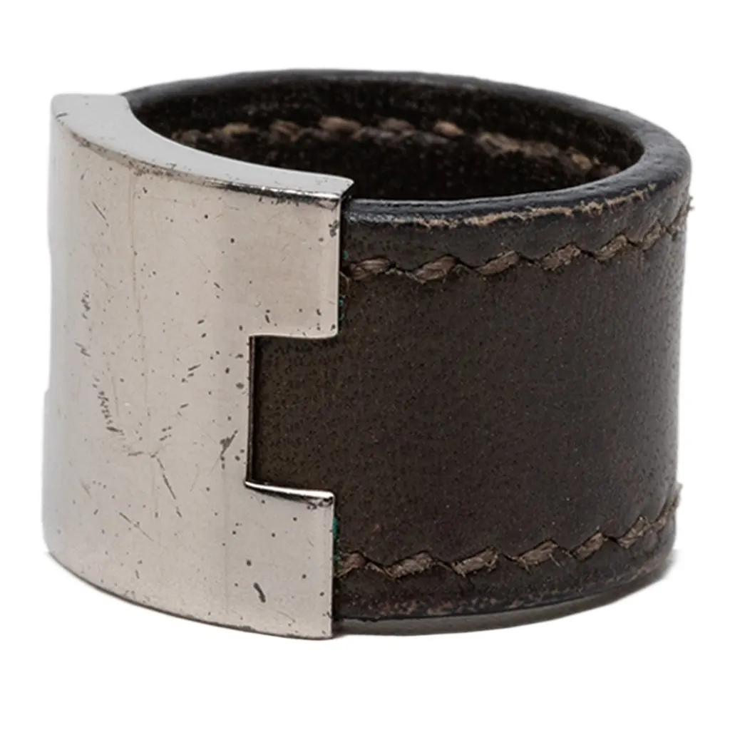 Hermès Swift and Palladium Plated Lurie Ring Brown Leather Very good - Back View
