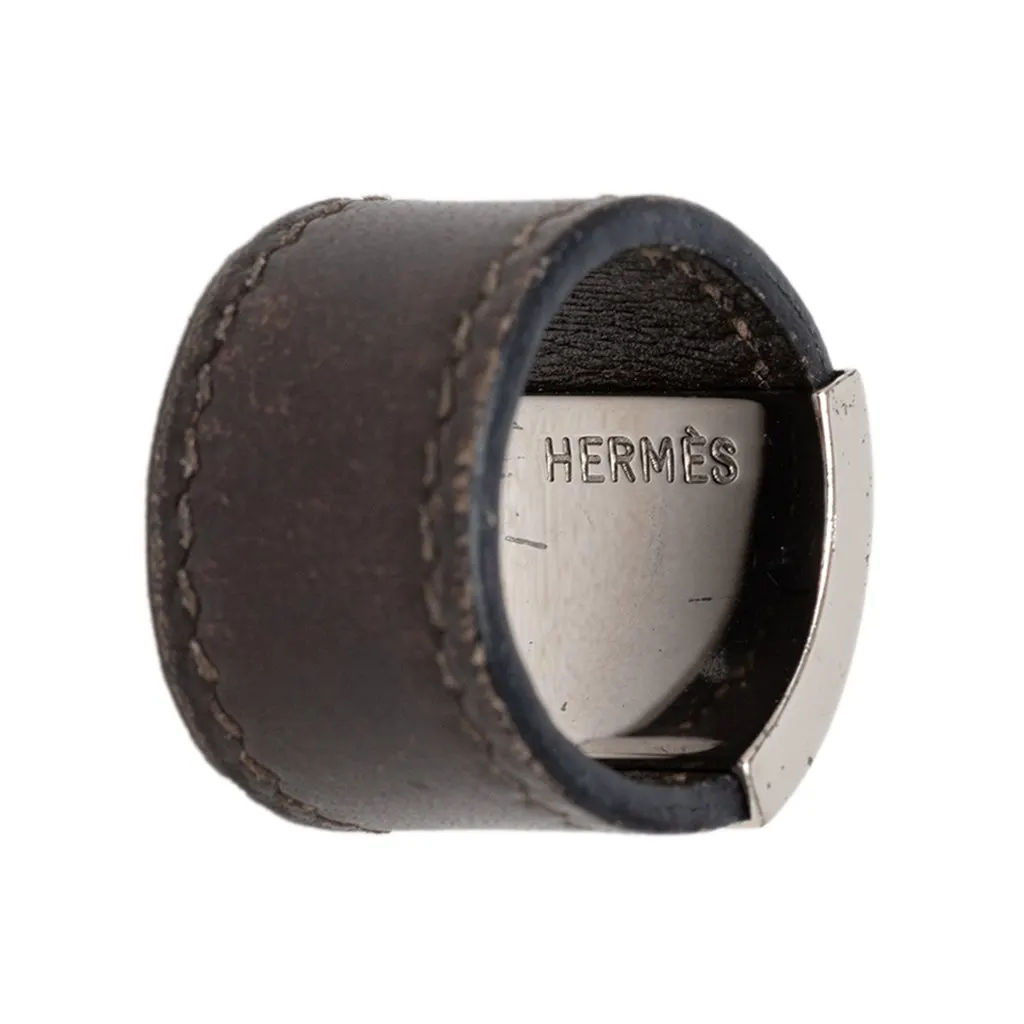 Hermès Swift and Palladium Plated Lurie Ring Brown Leather Very good - Model View