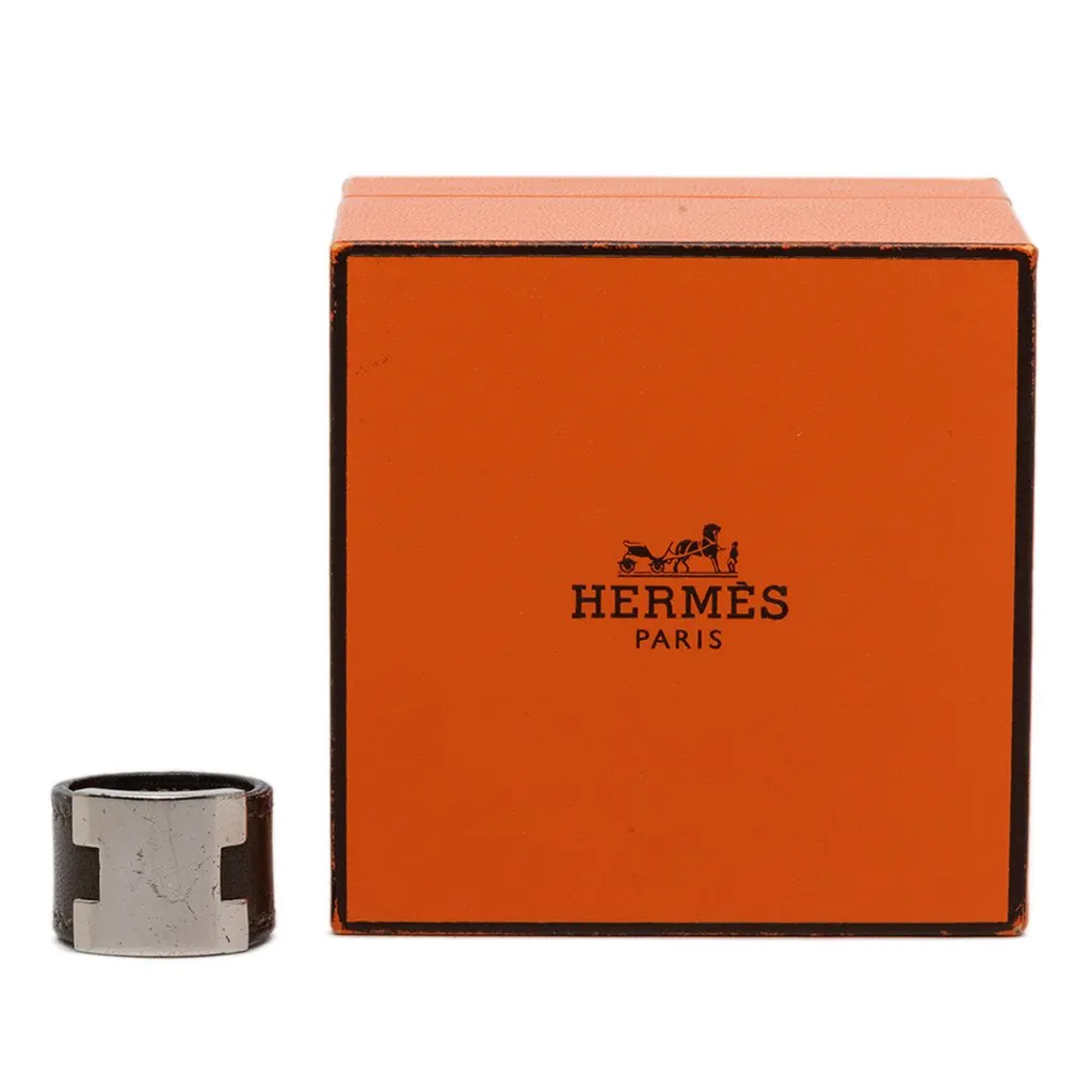Hermès Swift and Palladium Plated Lurie Ring Brown Leather Very good - Box View