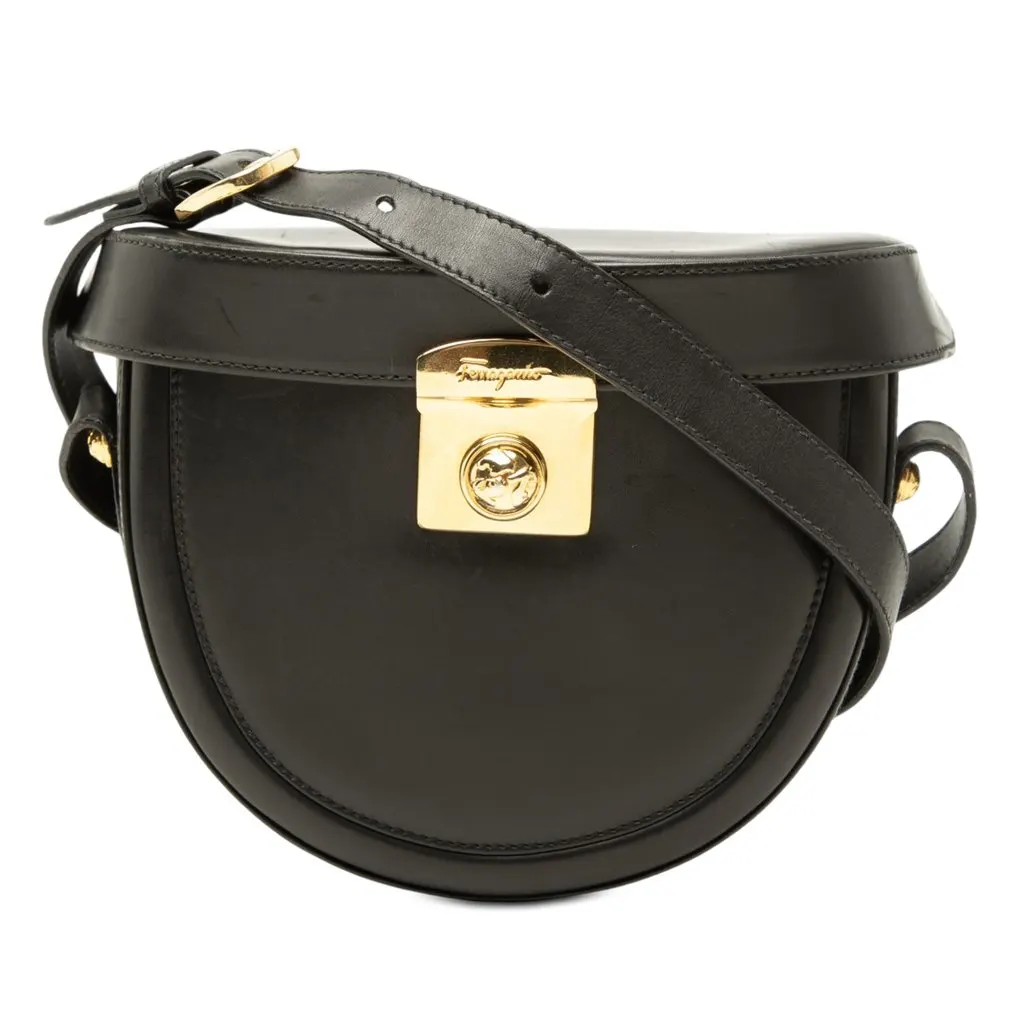 Salvatore Ferragamo Leather Half Moon Crossbody Black Leather Very good - Front View